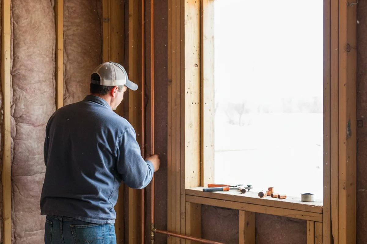 Licensed plumber running new copper supply lines in a Ponca home